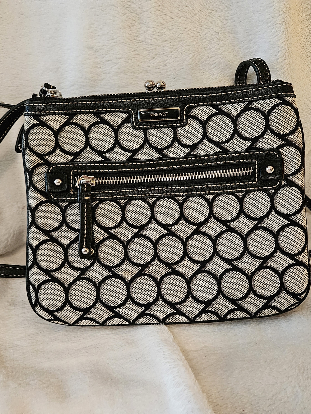 Nine West Black & White Circle-Print Crossbody Bag